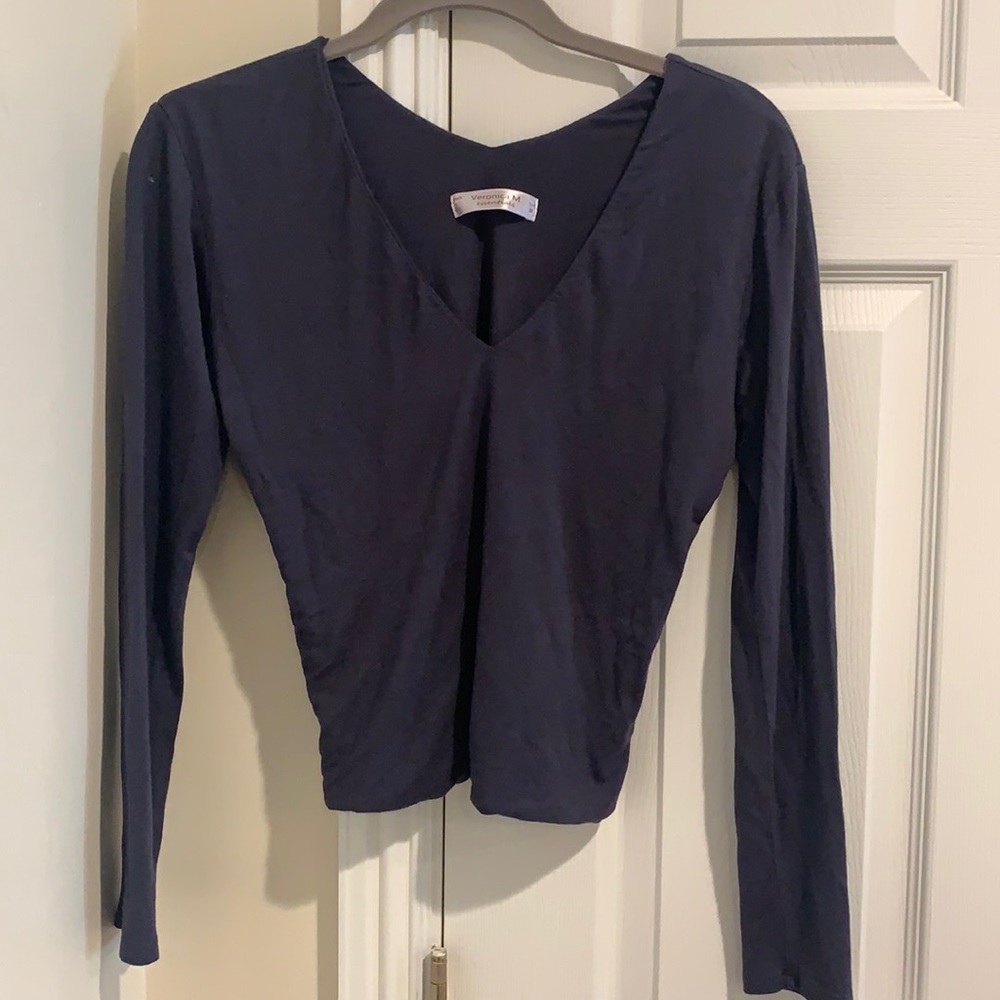 Blueish grey long sleeve crop top